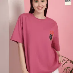 Tromko Women Pack of 2 Graphic Printed Round Neck Cotton Oversized T-shirts-image-75