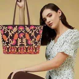 VELUCIA Floral Embellished Oversized Quilted Structured Tote Bag-51
