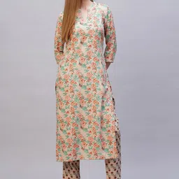 GoSriKi Floral Printed Mandarin Collar Straight Kurta With Trousers-image-50