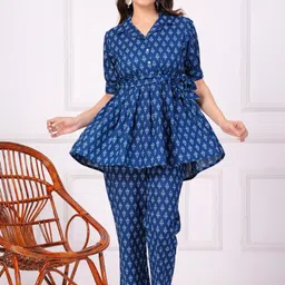 COTNUF Printed Pure Cotton Flared Top With Trouser & Belt-image-75
