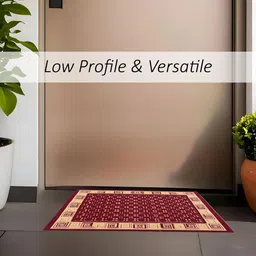 Kuber Industries 4-Pcs Maroon & Beige Cross Tee Rectangular Anti-Skid Doormats image 3