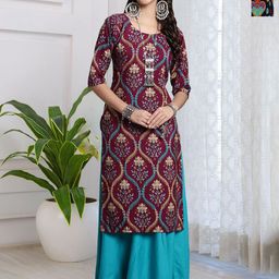 HERE&NOW Selection Of 2 Floral Printed Round Neck Straight Kurtas-image-87