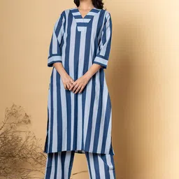 Readiprint Striped V-Neck Straight Kurta With Palazzos-28