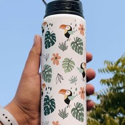 Indigifts White & Green Printed Water Bottle 750ml-11