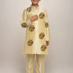 DEVOILER Boys Regular Dupion Silk Kurta with Churidar image 1