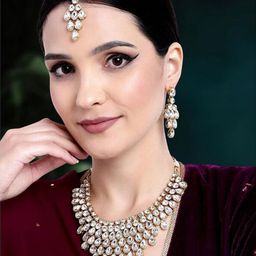 Gyaan Jewels Gold-Plated Kundan Stone-StuddedJewellery Set-image-6