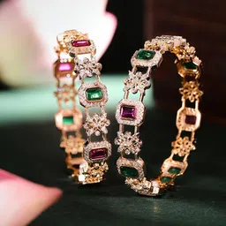 Priyaasi Set Of 2 Gold Plated American Diamond-Studded Bangles-24