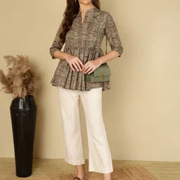 NISHABD Print Mandarin Collar Cotton Top-picture-57