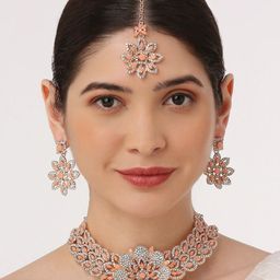 Anouk Rose Gold-Plated Stone-Studded Jewellery Set-image-2