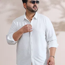Instafab Plus Men Textured Spread Collar Cotton Casual Shirt-image-41