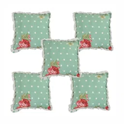 Luxmi Cotton Fabrics Green & White White 5 Pieces Floral Printed Square Cushion Covers-46