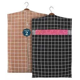 Kuber Industries Brown Set of 2 Checked Mesh Cotton Multi-Utility Hanging Organisers-75