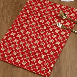 4-Pcs Red & Beige Printed Cotton Rectangle Table Placemats-4