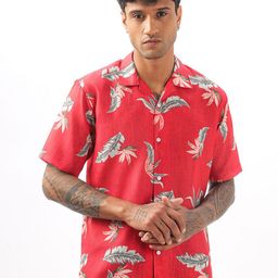 Vestirio Men Relaxed Cuban Collar Floral Printed Linen Blend Casual Shirt-image-42