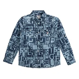GUESS kids Boys Spread Collar Graphic Printed Cotton Casual Shirt-image-11