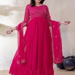 Sashay Boutique Embroidered Frill Anarkali Style Gown With Dupatta-image-46