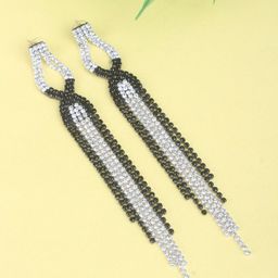 StyleCast Silver Plated Rhinestone Studded Contemporary Tasselled Drop Earrings-image-36
