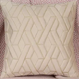 Modern Geometric Design Cream Color Velvet Cushion Cover, Set of 1 Piece-image-33