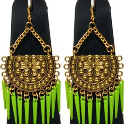 Weariton Women Green & Gold Oxidised Chandbalis-11