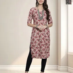 HERE&NOW Selection Of 2 Floral Printed Round Neck Straight Kurtas-81