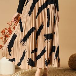 LookShine Printed Pleated A-Line Maxi Skirt-image-72