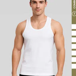 Amul Comfy Pack of 7 Men's Cotton White Solid Sleeveless Vest-image-53