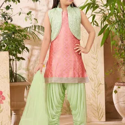 Aarika Girls Ethnic Motifs Woven Design Kurti With Patiala Salwar And Dupatta & Jacket-picture-23