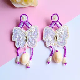 Sangria Gold-Plated Beads-Studded Drop Earrings-93