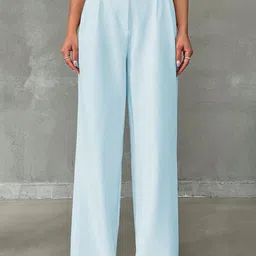 BAESD Women Solid Relaxed Straight Leg High-Rise Trousers-image-98