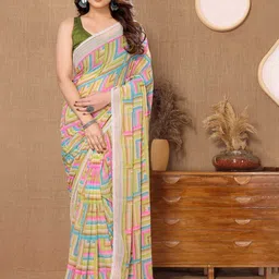 KALINI Geometric Printed Ready Wear Saree with Unstitched Blouse Piece-picture-48