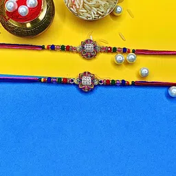 MANSIYAORANGE Set Of 2 Artificial Beaded Thread Rakhi-14