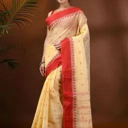 DESH BIDESH Woven Design Phulkari Pure Cotton Taant Saree-picture-43