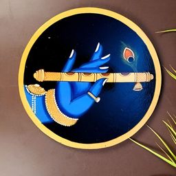 apka mart Blue & Beige Wooden Pichwai Krishna Wall Art-picture-36