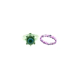 Dynamic Retail Global Set of 2 Rings for Men & Women, Green-Purple Alloy Ring ()-image-1