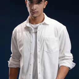 HIGHLANDER Men Corduroy Textured Relaxed Shirt-image-18