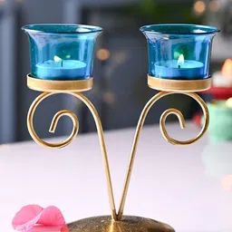 MARKET99 Blue & Gold-Toned Candle Holder-image-92