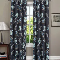 Aura Navy Blue & Orange Set of 2 Floral Door Curtain-25