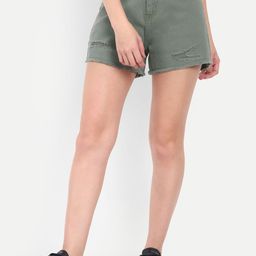 COSMIC Women Slim Fit High-Rise Denim Shorts-image-5