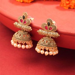 Yellow Chimes Gold Plated Contemporary Jhumkas Earrings-50