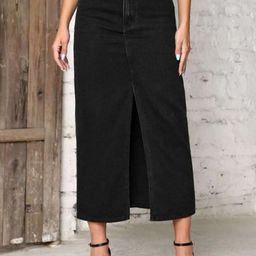 CHALODIA Denim High-Waist Straight Midi Skirt-picture-28