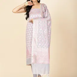 Meena Bazaar Floral Woven Design Zari Art Silk Unstitched Dress Material-93