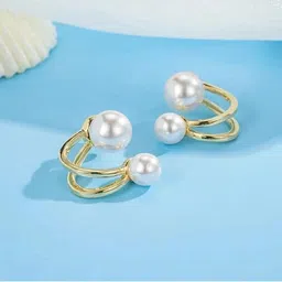 SEAA ENTERPRISES Gold-Plated Pearls Beaded Double Sided Contemporary Studs-74