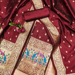 Panzora Ethnic Motifs Woven Design Unstitched Dress Material-image-81