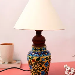 Unravel India Blue & White Printed Ceramic Abstract Shaped Table Lamp-3