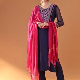 Tulsattva Ethnic Motifs Embroidered Round Neck Regular Kurta With Trouser With Dupatta-picture-30