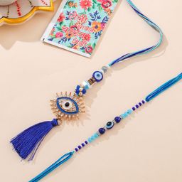 Sangria Artificial Stones Studded & Beaded Evil Eye Bhaiya Bhabhi Rakhis With Roli Chawal-37