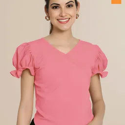 Mast & Harbour Women Pack of 2 Solid Puff Sleeves Regular Top-picture-36