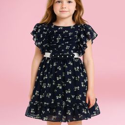 CUTECUMBER Girls Floral Print Georgette Fit & Flare Dress-picture-4