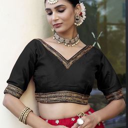 HERE&NOW V-Neck Readymade Saree Blouse-image-36