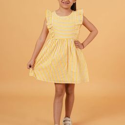 HERE&NOW Striped Flutter Sleeve Fit & Flare Dress-15